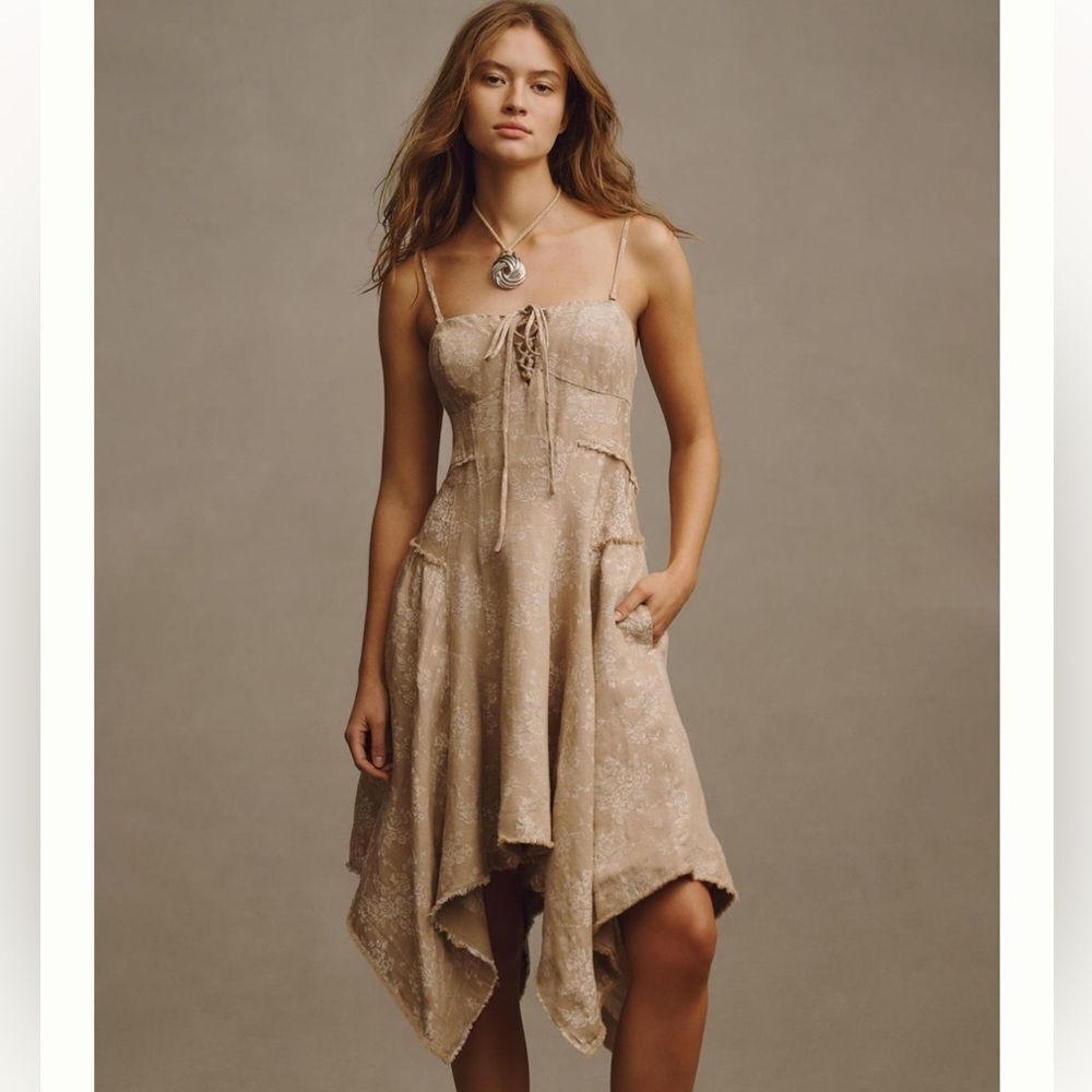 By Anthropologie Corset Seamed Mini Dress L Color: BEIGE